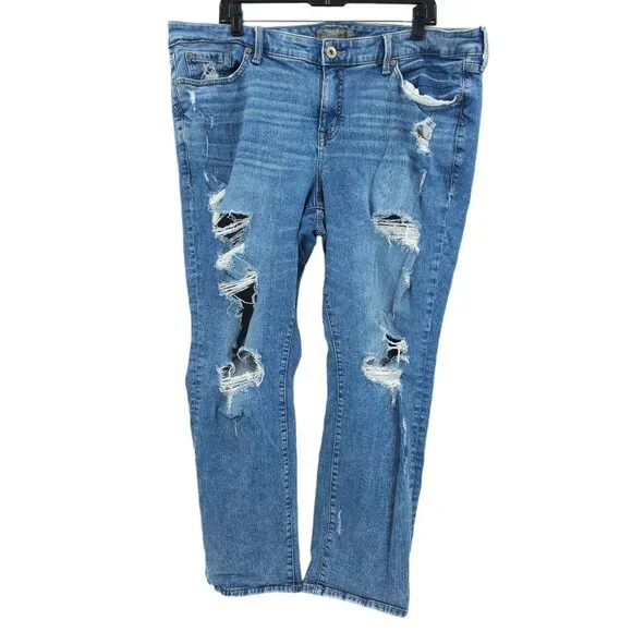 Torrid Jeans Boyfriend Straight Distressed Destroyed Plus Sz 20 Stretch HighRise - Picture 1 of 13